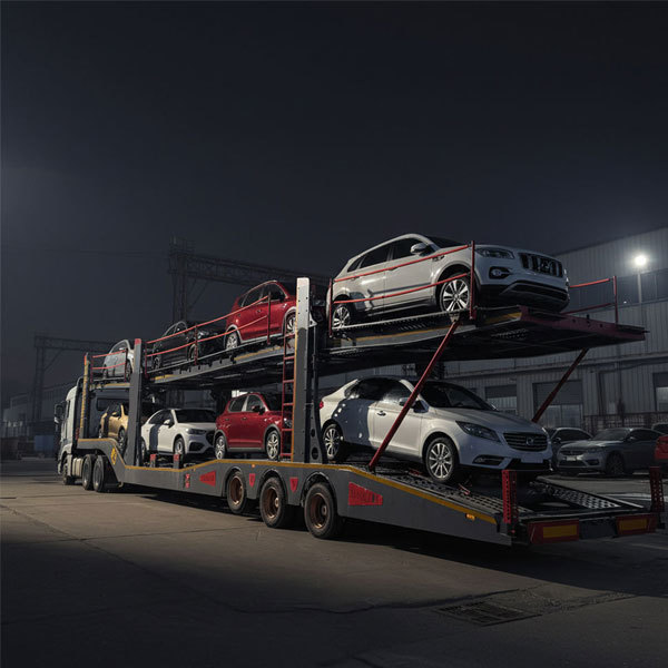 Hydraulic dual-axle 6-car or 8-car double-decker semi-trailer for truck transport