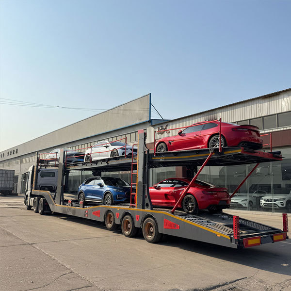 Hydraulic dual-axle 6-car or 8-car double-decker semi-trailer for truck transport
