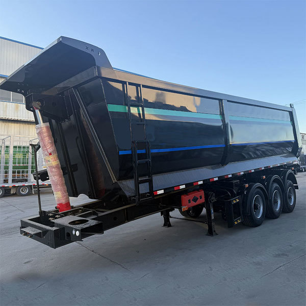 Hydraulic rear-discharge semi-trailer for transporting sand and gravel; U-shaped rear-tipping semi-trailer