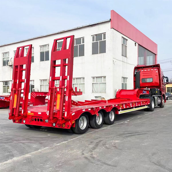 Extendable three-axle low flatbed trailer, 50-60 ton low flatbed loading semi-trailer