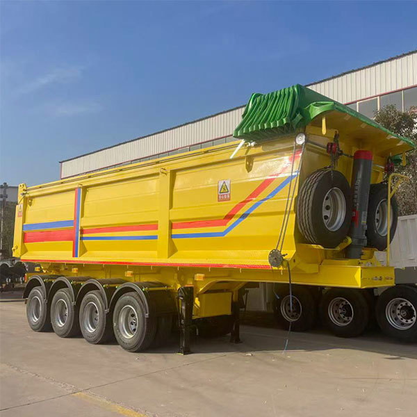 Hydraulic rear-discharge semi-trailer for transporting sand and gravel; U-shaped rear-tipping semi-trailer