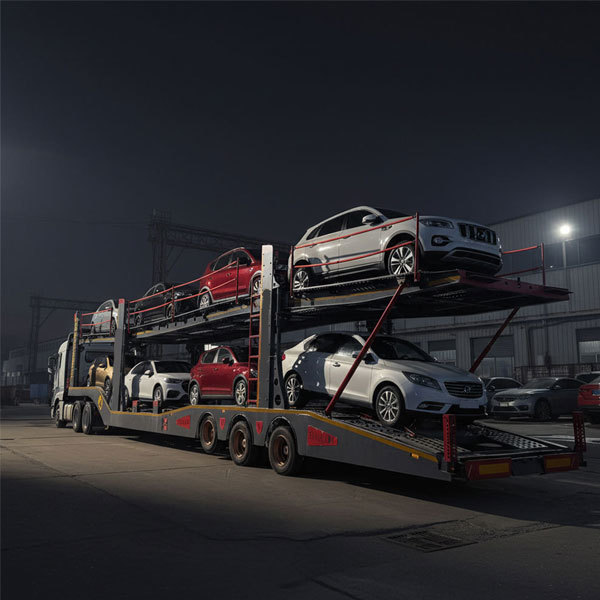 Hydraulic dual-axle 6-car or 8-car double-decker semi-trailer for truck transport
