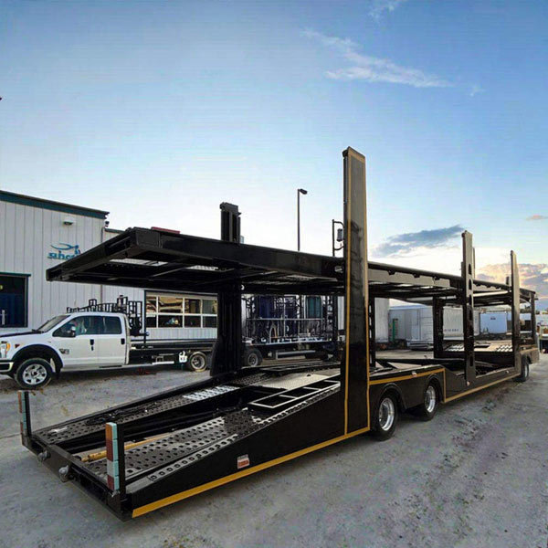 Hydraulic dual-axle 6-car or 8-car double-decker semi-trailer for truck transport