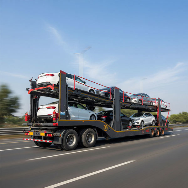 Hydraulic two-axle and three-axle car transport trailers, car transport semi-trailers, car transport semi-trailers