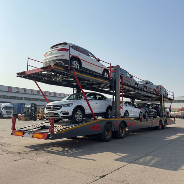 Hydraulic two-axle and three-axle car transport trailers, car transport semi-trailers, car transport semi-trailers